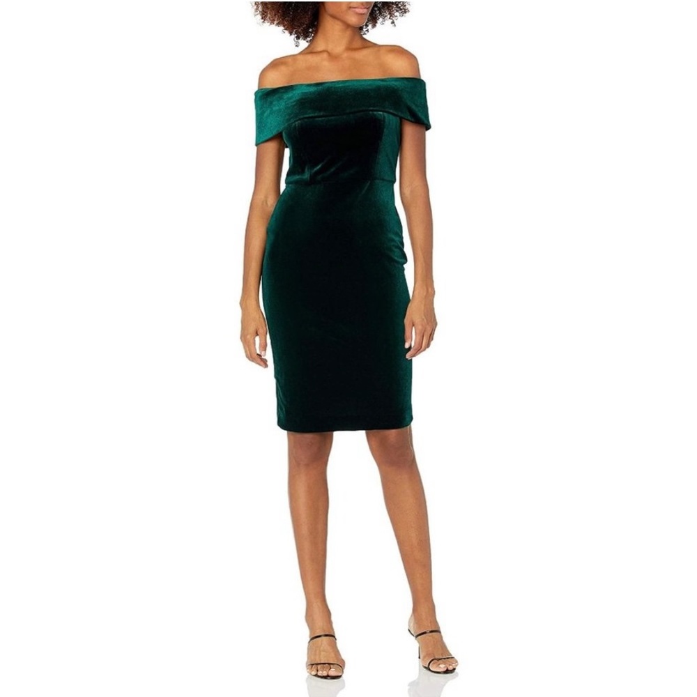 Calvin Klein Off-The-Shoulder Green Velvet Midi Dress